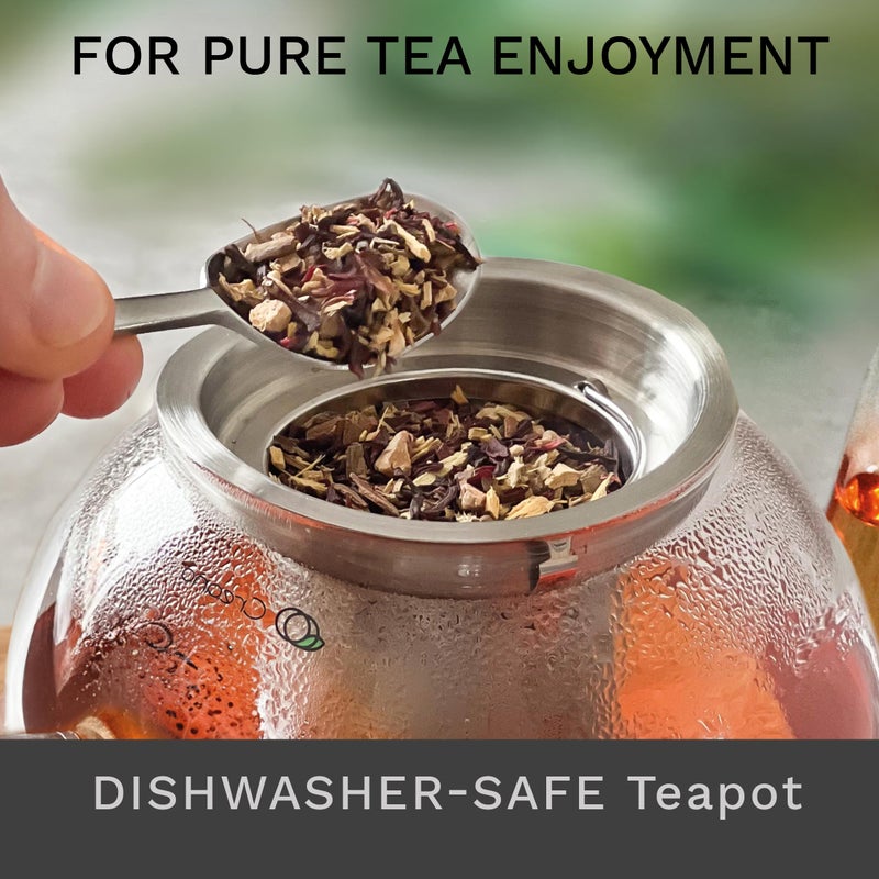 Creano Glass teapot 50oz with Integrated Stainless Steel Strainer and Glass Lid, 100% Drip Free, 50oz (1.5 l) - Image 4